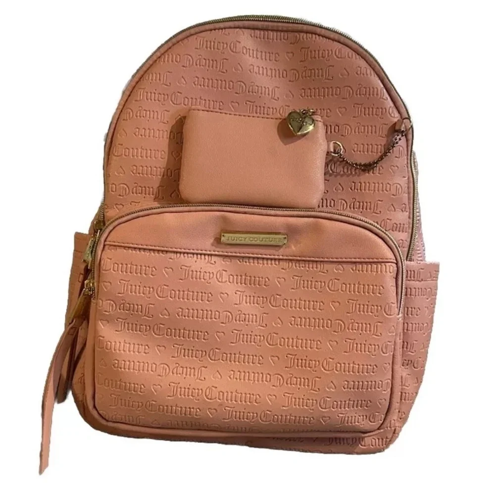 Juicy Couture Backpack w/ Mini Wallet Logo Light Jasmine Word Play Bag Pink EUC
